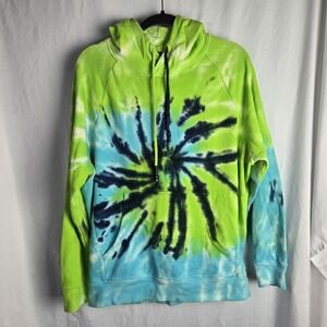 Jordan Craig Tie Dye Spiral‎ Lime Green Teal Pullover Hoodie Navy Accent Large